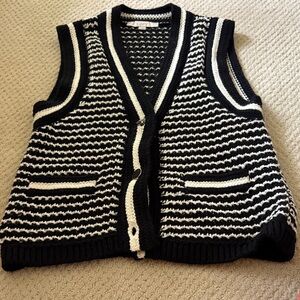 LOFT Black and White V-Neck Sweater Vest